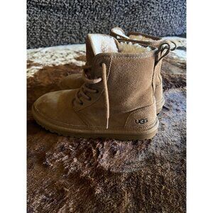 UGG Neumel Chestnut Suede Lace Up Sheepskin Boots Women’s Size 8